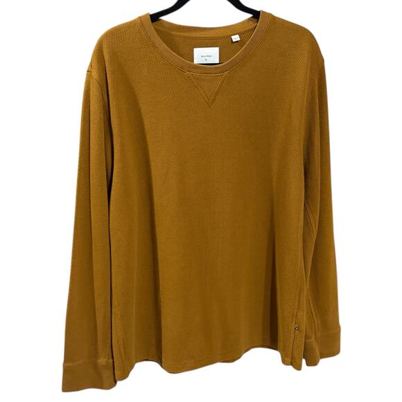 Billy Reid Men's XL Thermal Crewneck Henley Sweater Golden Brown Organic Cotton - Picture 4 of 9
